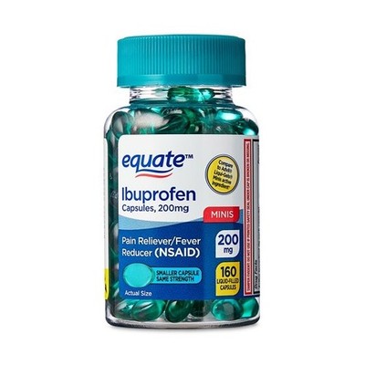 Equate Ibuprofen Mini Liquid Filled Softgel Capsules, 200mg, 160 Count