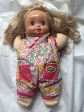 Vintage 1989 Mattel Magic Nursery Blonde Hair Blue Eyes Baby Doll, OG clothes