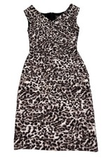 Adrianna Papell Dress Size 4 Bodycon Sheath Shutter Pleated Animal Print Midi