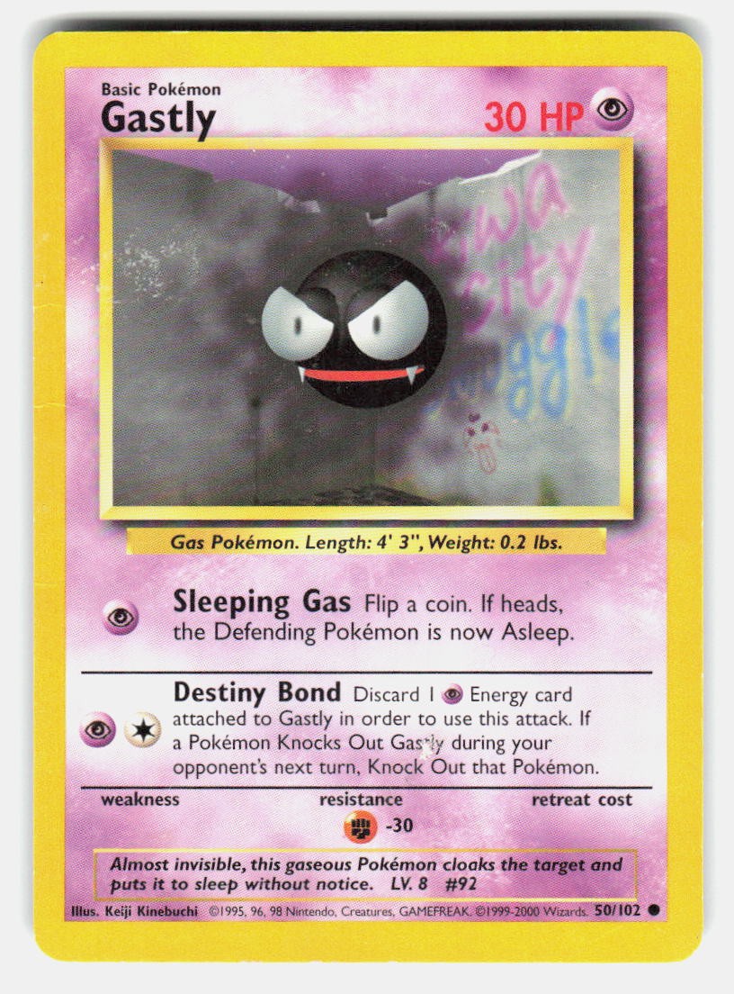 Pokemon TCG Gastly Base Set Unlimited 50/102 Common LP