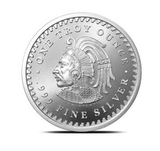 1 Oz .999 Silver round - Aztec Calendar Stone and Last Emperor 105.00 per troy oz