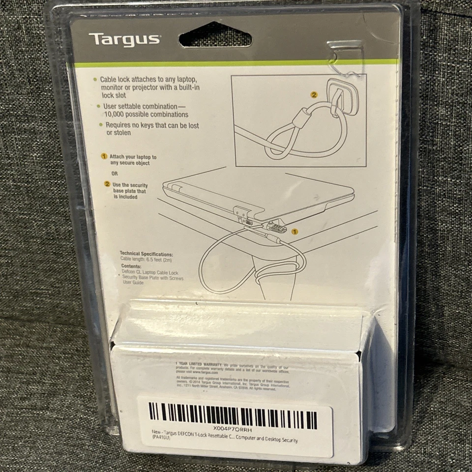 Targus Defcon CL Laptop Cable Lock, combination lock, 6.5 ft, 2m, new, unopened - Image 2 of 4