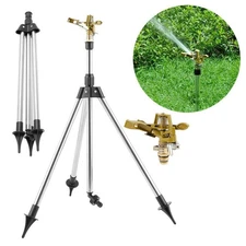 Garden Water Sprinkler Rotating Arm Adjustable 15-360° Tripod + US Adapter