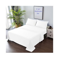 Bamboo Queen Sheet Set 4 Piece Cooling Deep Pocket Soft White Breathable