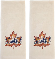 Fall/Thanksgiving Thankful Leaf Hand Towel Set-2pc, Natural 100 Cotton. Soft,