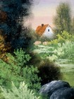 GORGEOUS Antique Landscape Trees House Wilde Nature Oil Pastel Vintage Painting — photo 1
