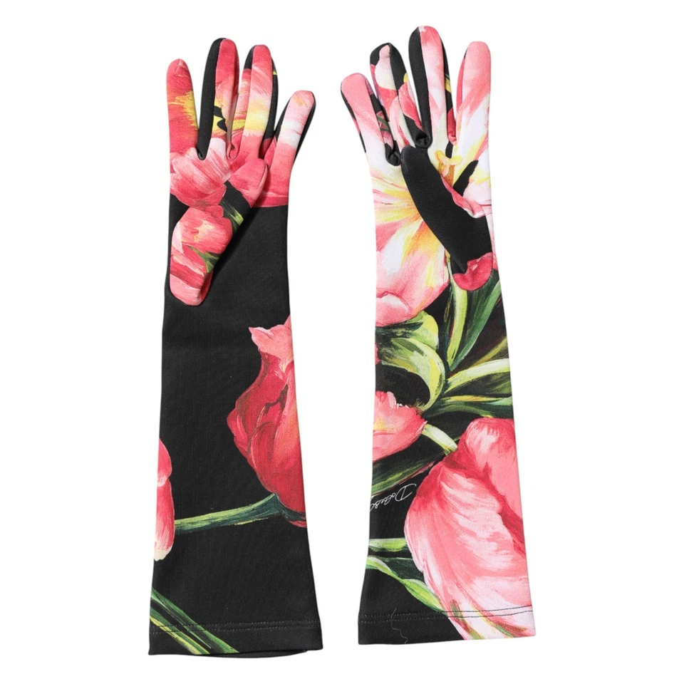 DOLCE & GABBANA Gloves Multicolor Flower Elbow Length Mitten 7.5 / M RRP 750usd - Image 4 of 4
