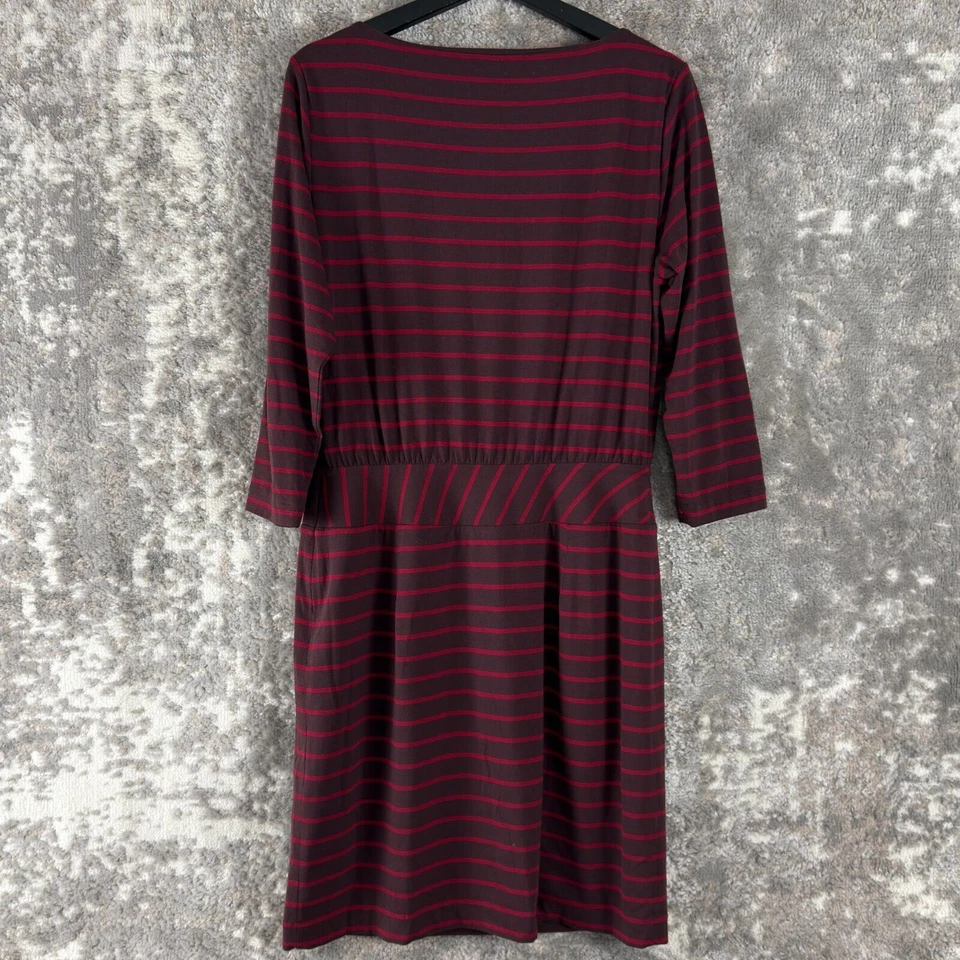 Vestido LL Bean Signature Talla 8 Rayas Manga 3/4 Hasta la Rodilla Rojo Bolsillo Elástico Foto 4 de 4