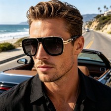 DITA LXN-EVO DTS403 Unisex Sunglasses Black/Gold Frame Luxurious Square Shades