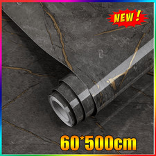 5M Self Adhesive Waterproof Vinyl Film Cupboard Door Covering Roll Black Grey