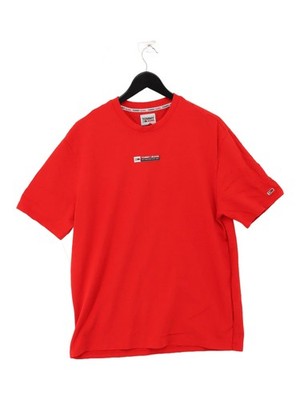 Tommy Jeans Herren T-Shirt M Rot 100% Baumwolle Basic