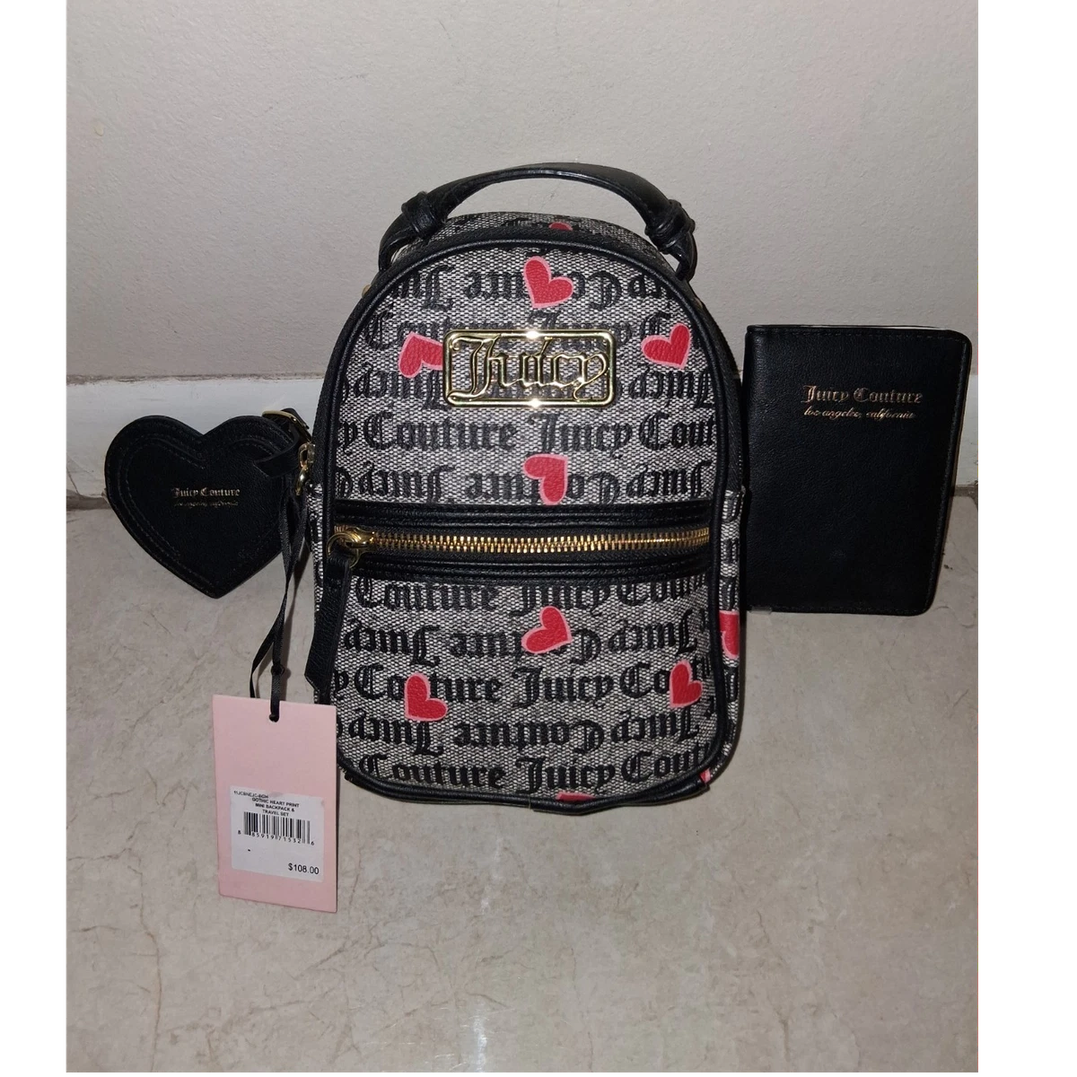 NEW Juicy Couture Red Embossed Mini Backpack with Sequin Heart Charm Juicy Couture Mini Backpacks for Women for sale - eBay main image 2