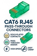 10 x High-Performance CAT6 RJ45 Pass-Through Connector Plugs Clear Green 