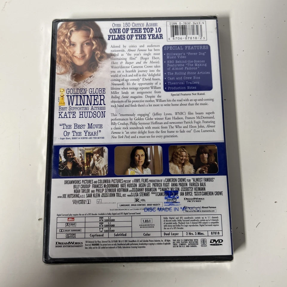 Almost Famous (2000) DreamWorks Home Ent. DVD Brand New SEALED Foto 2 de 4