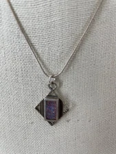 VTG Estate Sterling Silver Pendant Signed IJS - 925 Necklace & Possibly Opal?