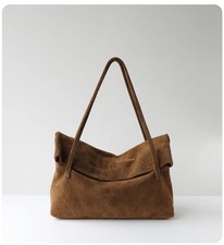 Women Genuine Suede Leather Tote Bag Large Shoulder Handbag Flap Casual Bag
