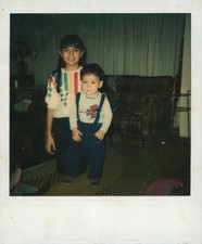 Old Vintage Photo COLOR POLAROID BOY GIRL DUO LIVING ROOM INSTANT PHOTOGRAPH