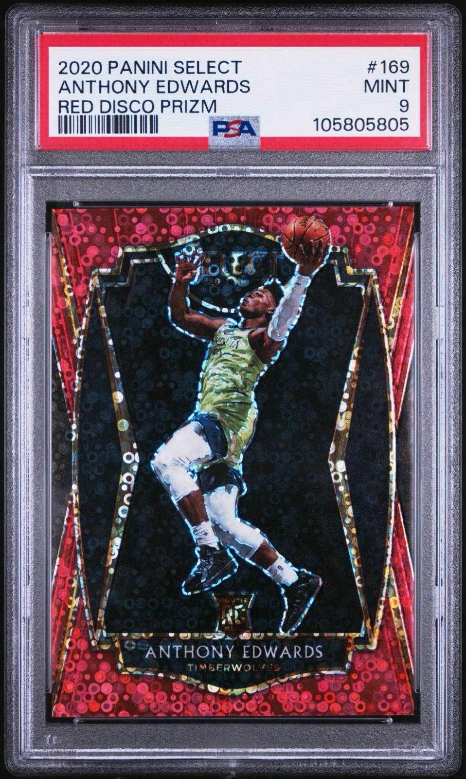 Anthony Edwards 2020 Panini Select Red Disco Prizm /49 RC Rookie SSP #169 PSA 9