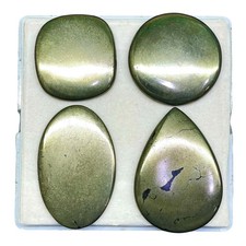 4 Pcs Natural Pyrite Cabochon 36-50mm Loose Golden Metallic Luster Gemstones Lot