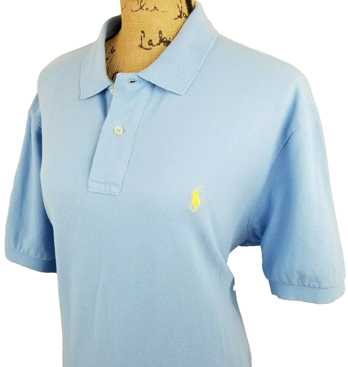 Polo Ralph Lauren Polo Shirt Knit Cotton Light Blue / Yellow Pony