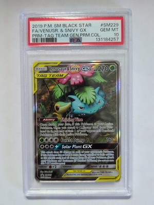 Venusaur & Snivy GX SM229 PSA 10 Gem Mint 2019 Pokemon SM Black