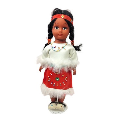 11'' Native American Doll with Beaded, Fur Trimmed Leather Clothes & Shoes