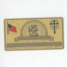 NOS Blank ST Christopher XTIAN Social Security Card Perma Products Metal US Flag