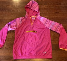 Under Armour Girl's Youth YXL Pink Hooded 100 Nylon Lightweight Windbreaker