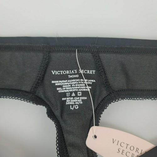 Vintage Victorias Secret Second Skin Satin Liquid Silky Shiny Black Thong L NEW - Picture 4 of 4