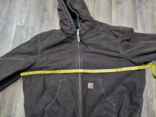 Carhartt J130 DKB Quilt Flannel-Lined Canvas Full Zip Hooded Jacket Brown 2XL - Bild 6 von 9