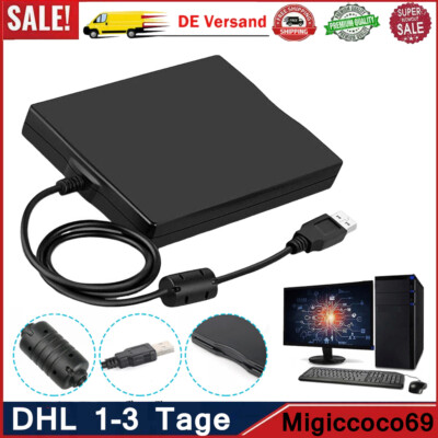 Externes USB-Diskettenlaufwerk | FDD 1,44MB | Floppy Disketten-Laufwerk Schwarz