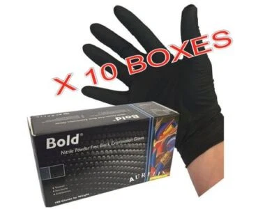 A Case of 10 Boxes of 100 (1000) AURELIA BOLD STRONG BLACK NITRILE Gloves