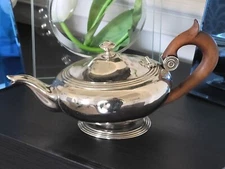 Antique French CHRISTOFLE Silver Plated BATCHELORS TEA POT w/ Woodgrain Handle
