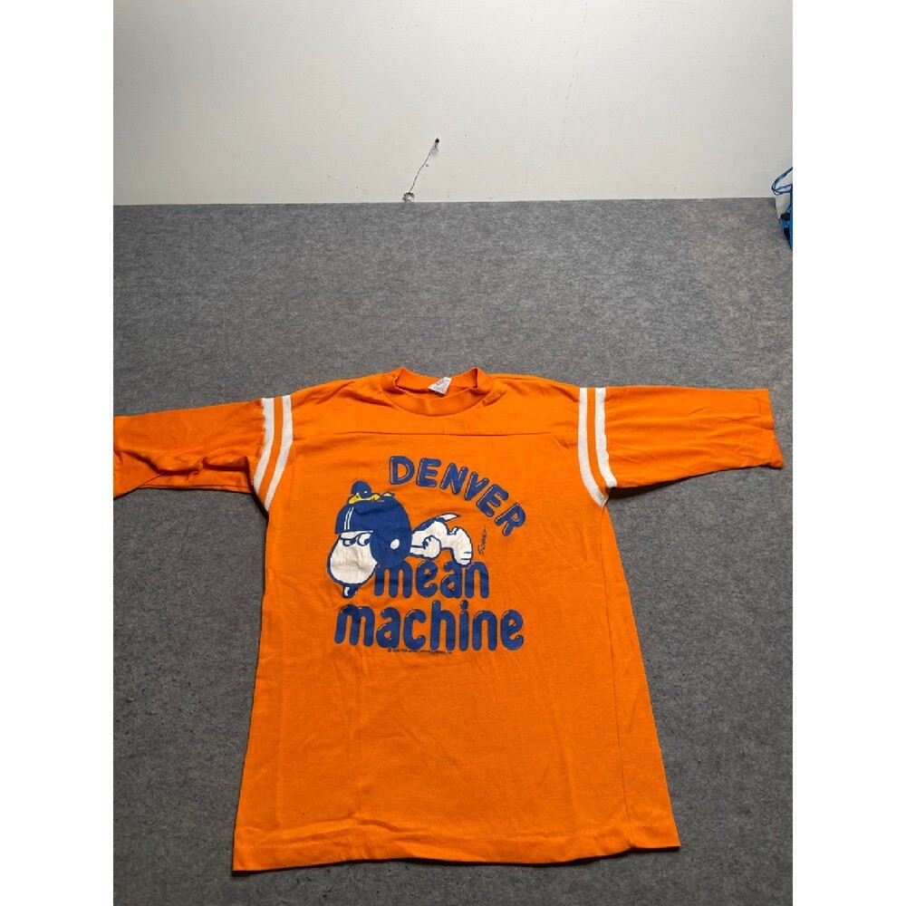 Artex Denver Mean Machine Snoopy Football T-Shirt Orange Striped Sleeves S