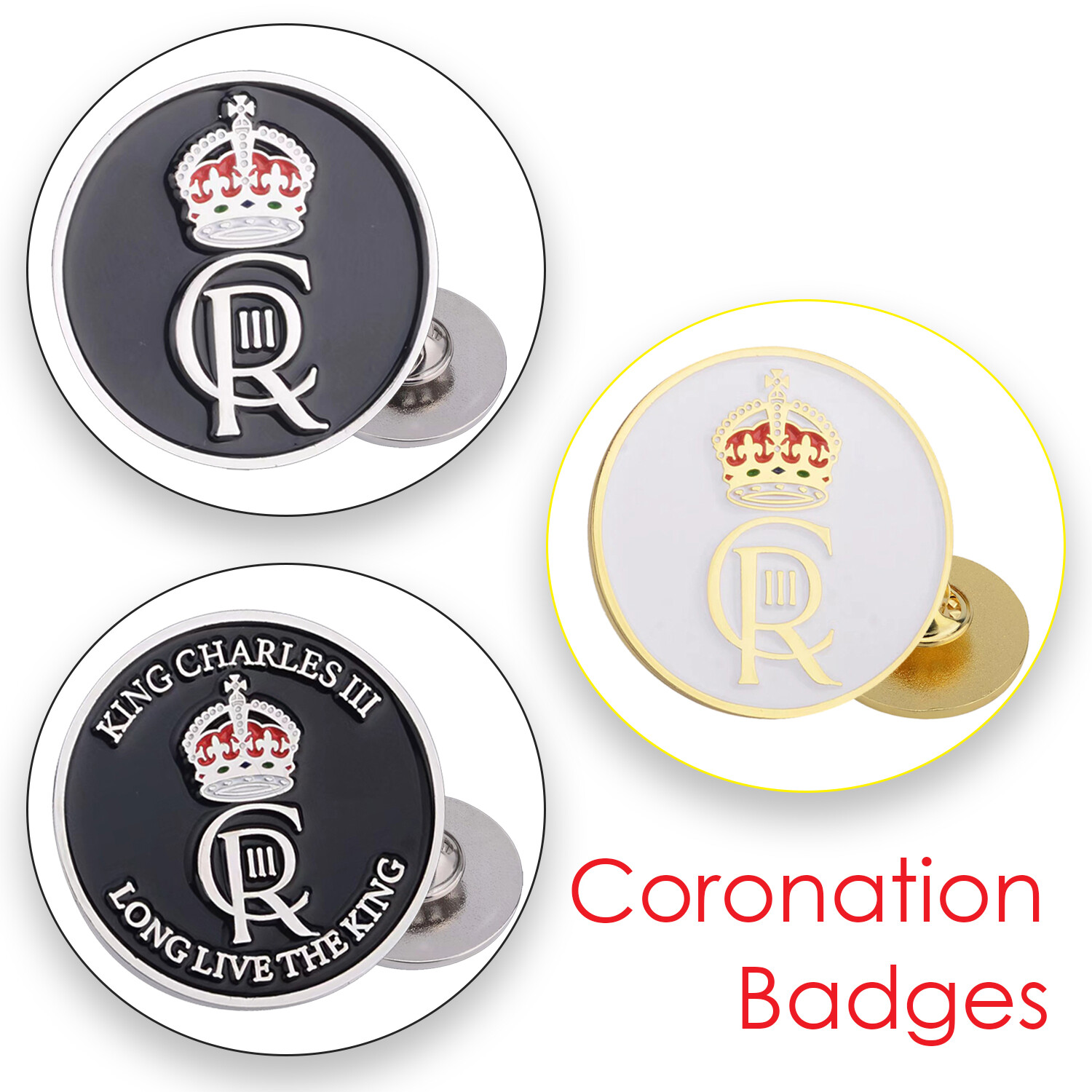 King Charles III Badges Official Cipher Enamel Pin Badges for Birthday Party