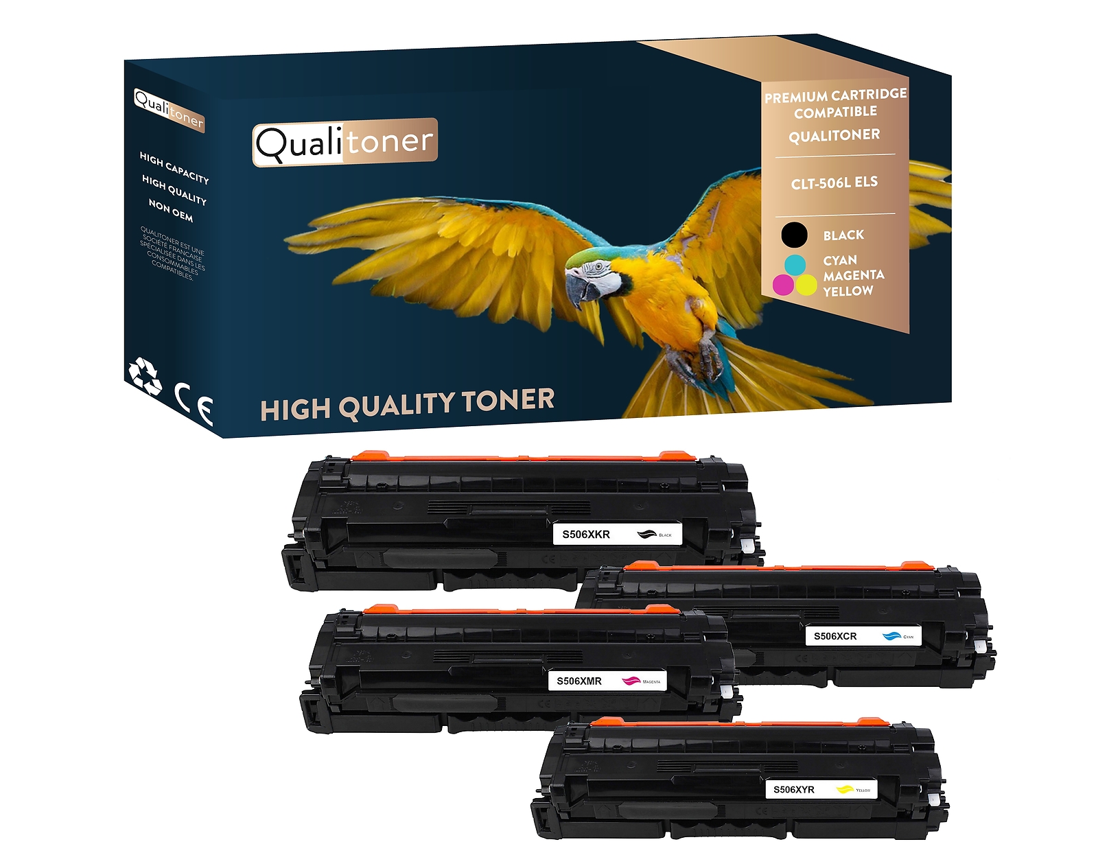 Pack 4 toners Samsung CLT-506L noir et couleurs compatibles par Qualitoner pour imprimante laser
