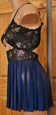 The Escant  Collection Babydoll Navy Mesh / Black Lace Lace-up Back 36311 Large