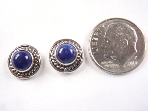 Lapis Lazuli 925 Sterling Silver Round Stud Earrings with Accented Perimeter - Picture 2 of 3