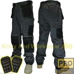 Tuff Pantalone da triplo da lavoro da Pantalone uomo Nero Pocket Multi lavoro Stitch knee Grigio Contrast Pro Con S vxqIz