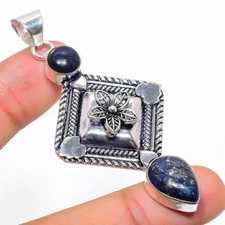 Lapis Lazuli Gemstone Handmade 925 Sterling Silver Jewelry Pendant Sz 2.3"