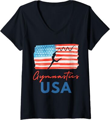 Gymnastics USA Support The Team Gymnastics Custome Ladies' V-Neck Tshirt