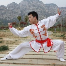 Chinese Kung Fu Tai Chi Silk Uniform Martial Arts Wushu Suit Dragon Embroidery