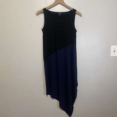 EILEEN FISHER ASYMMETRIC BLACK /BLUE COLOR BLOCK JERSEY MAXI DRESS SZ XS |  eBay