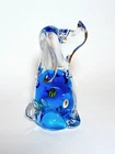 Murano Art Glass Dog Paperweight Clear & Blue Glass With Millefiori Beads