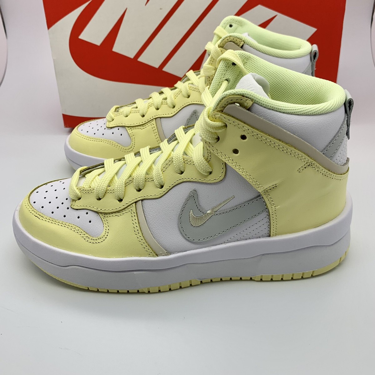 靴 WMNS NIKE DUNK HIGH UP 10.5 US Nike Womens Dunk High Up White Photon Dust Citron Tint