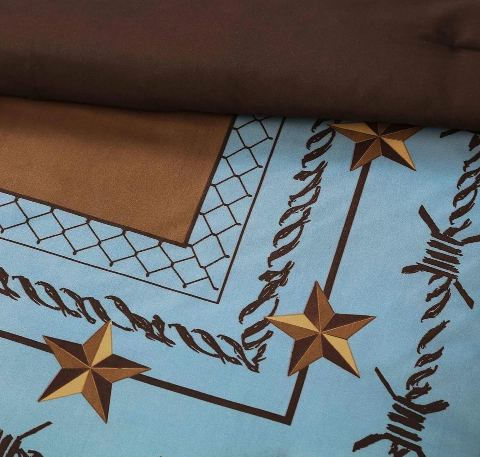 7pcs Turquoise Brown Printed Texas Star Western Cowboy Oversized Comforter Set - Image 4 of 4