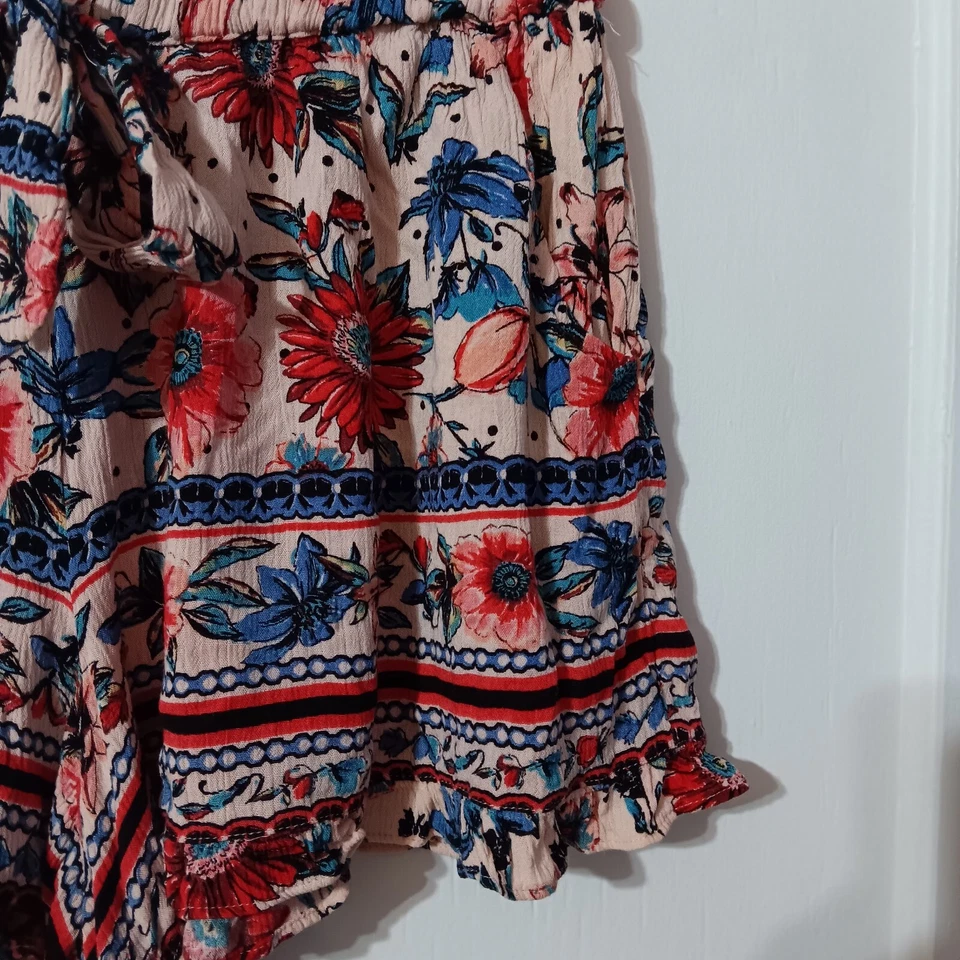 Pantalones Cortos Angie Mujer M Rayón Beige Azul Rojo Volantes Boho Primavera Festival Fairycore Foto 3 de 4