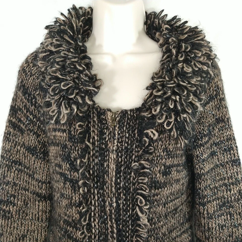 Leifsdottir Anthropologie Zip up Cardigan Sweater Size S Brown Black Metallic  - Image 2 of 4