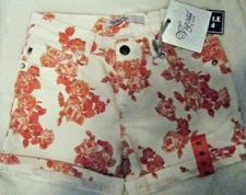 Vigoss Jeans Girl's Cuff Floral Shorts Mandarin Rose  Sz 10