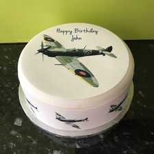 WW2 Spitfire Plane pre-cut Edible Icing Cake Topper or Ribbon 02